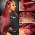 99J Burgundy Lace Front Wig Human Hair 13X6 HD Transparent Straight Lace Frontal Wigs for Women Pre Plucked 200% Density Pre Plucked Invisible Pre Cut Lace Brazilian Virgin Hair