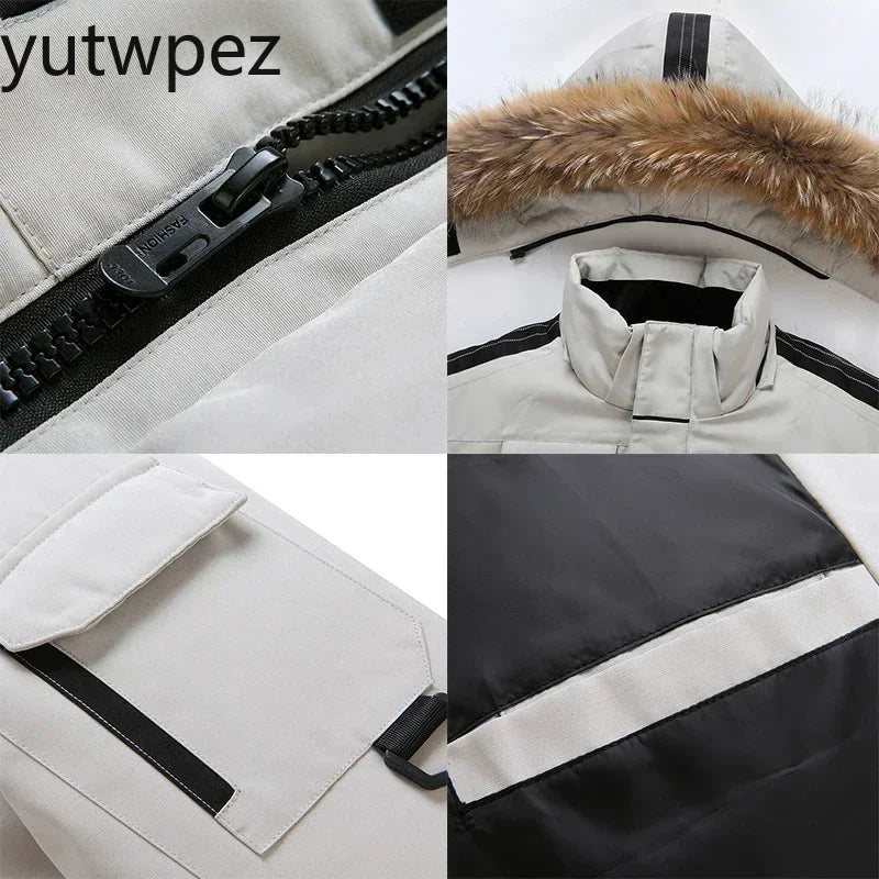 Outdoor Hiking 90% White Duck Removable Cap Climbing Men Thermal Down Jacket Thick Puffer Jacket Men Coat Overcoat Winter Parka