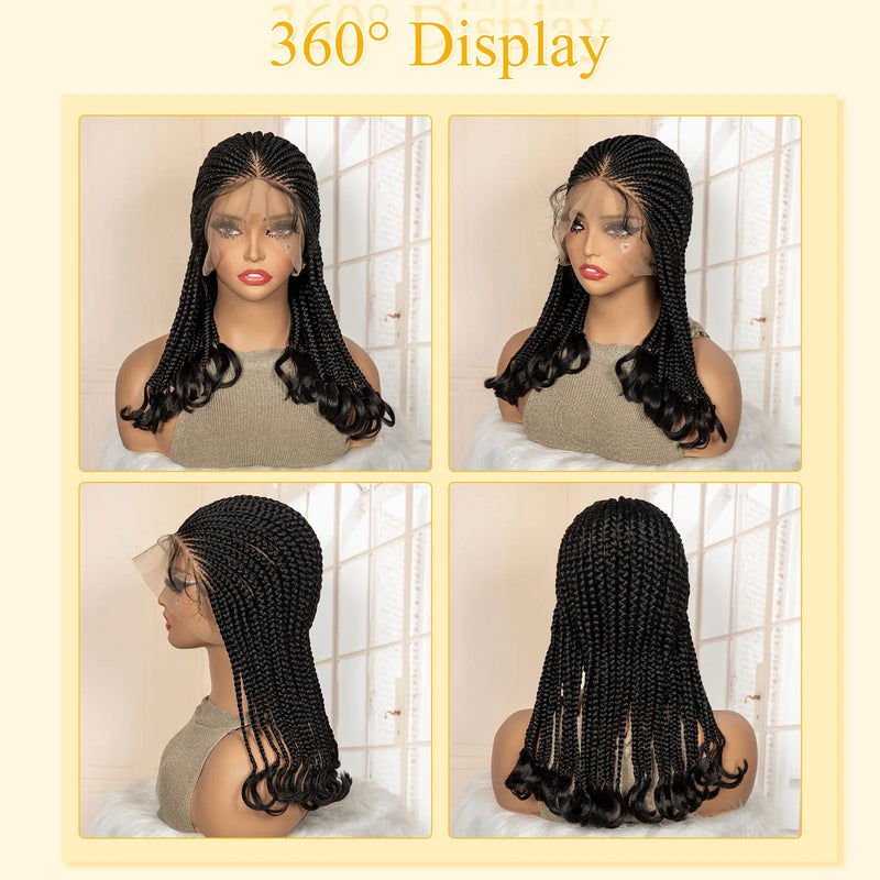 Full Lace Synthetic African Cornrow Braided Wigs for Black Women 18 Inches Lace Frontal Knotless Box Braiding Wigs with Wavy