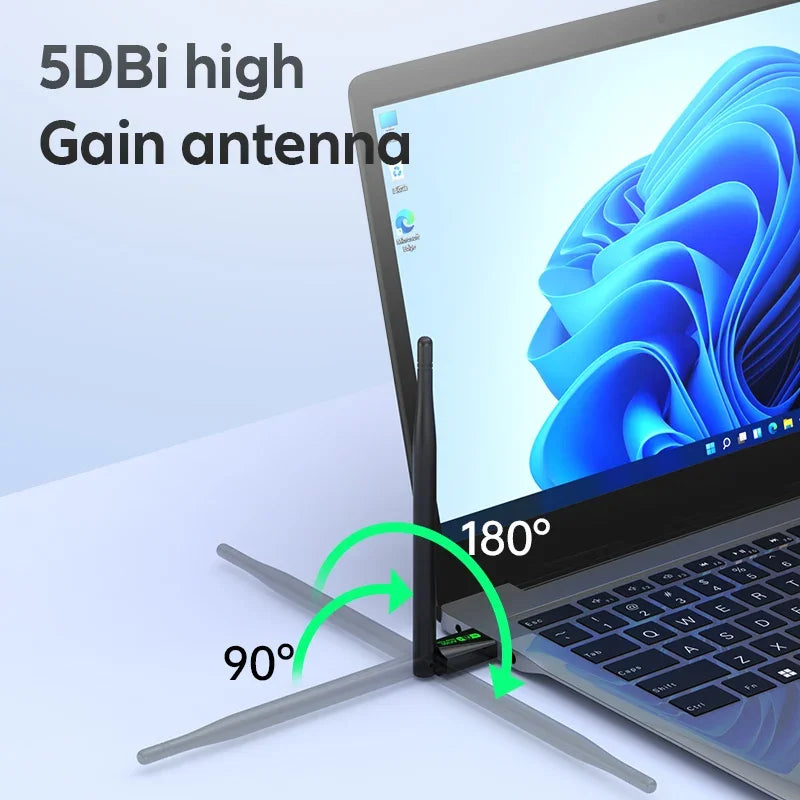 900Mbps USB WiFi6 Bluetooth 5.4 Adapter 5dBi Antenna Network Card 2in1 Dongle 2.4G&5GHz Wlan Signal - Visuel 3 | SAMAG