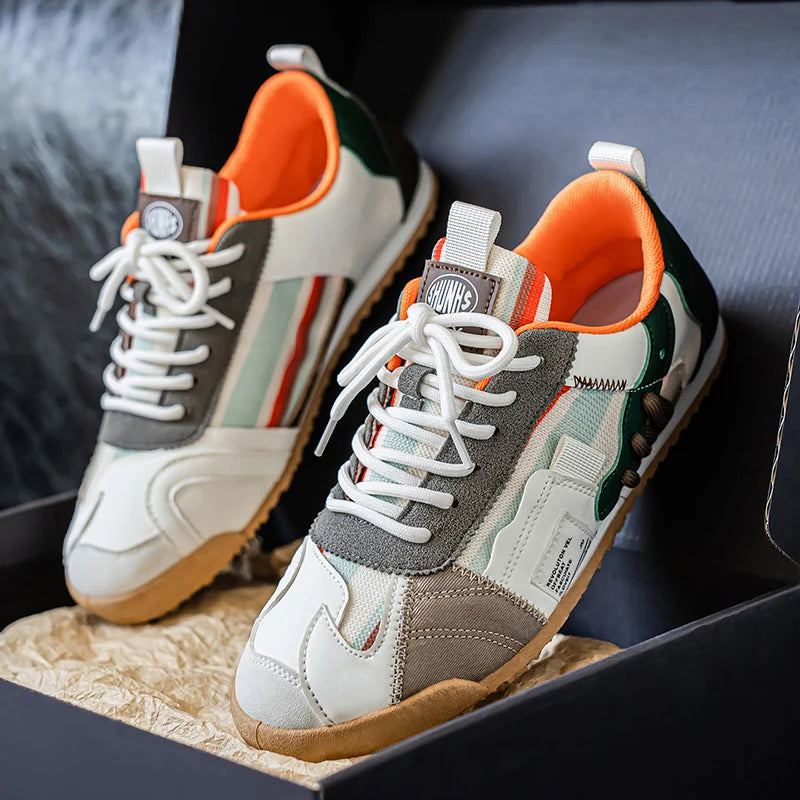 Men's Fashionable Versatile Retro Sneakers with Color-Blocking, Breathable Mesh Upper, Soft Sole, Casual Jogging Shoes, Lightweight Trendy Striped Patchwork Sports Sneakers, Suitable for Everyday Street Wear