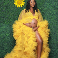 Luxury Maternity Dresses Puffy Tulle Long Women Robe Wedding Bridal Sleepwear Nightwear Front Split BabyShower Gown Photoshoot