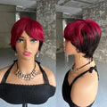 Straight Short Pixie Cut Wigs With Bangs For Women Ombre Brown Red Brazilian Human Hair Wigs Full Machine Made Wigs