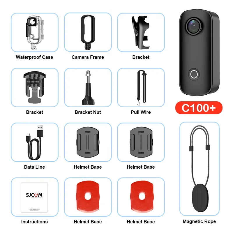 SJCAM C100 Plus 4K Vlog Action Camera EIS Stabilization 115° Wide Angle F1.8 Waterproof Camera with Magnetic Neck Lanyard