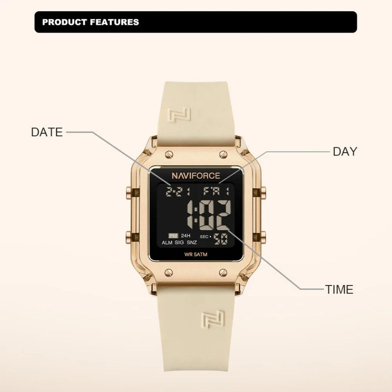 NAVIFORCE New Wristwatch for Women Multifunction Digital Waterproof Auto Date Display Silicone Strap Fashion Luxury Woman's Watc