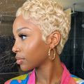 613 Blonde Short Curly Pixie Wig Human Hair Kinky Curly Afro Wig Glueless Natural Looking Easy Everyday Hairstyle Short Cut Wig