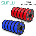 SUNLU PETG 3D Filament 1KG Biodegradable 1.75MM 10Rolls Bright Color Good Toughness Excellent Acid Alkali Weather Resistance