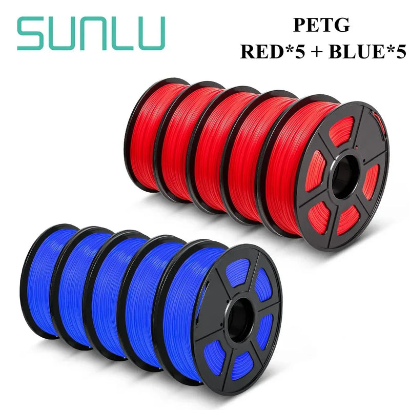 SUNLU PETG 3D Filament 1KG Biodegradable 1.75MM 10Rolls Bright Color Good Toughness Excellent Acid Alkali Weather Resistance