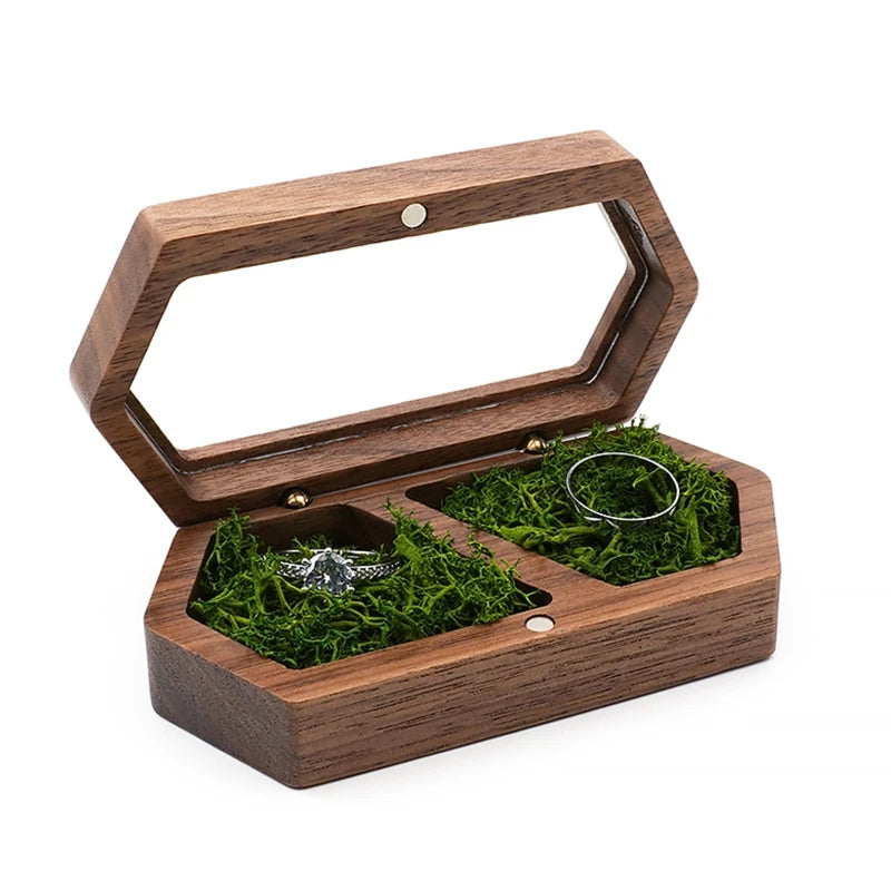 Jewelry Presentation Box Travel for Case Walnut Wood Engagement Ring Box Earring Stud Holder for Ceremony Wedding Propos