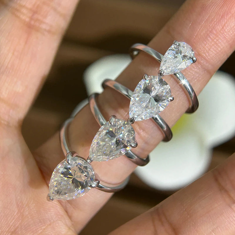 1-4 Carat Pear Cut D Color Moissanite Rings 925 Sterling Silver Waterdrop Diamond Ring Engagement Wedding Bands Jewelry with GRA