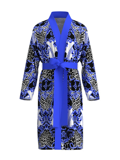 Men's blue and white baroque print bathrobe, light luxury | SAMAG