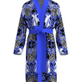 Men's blue and white baroque print bathrobe, light luxury leopard print floral long-sleeved home clothes, casual nightgown
