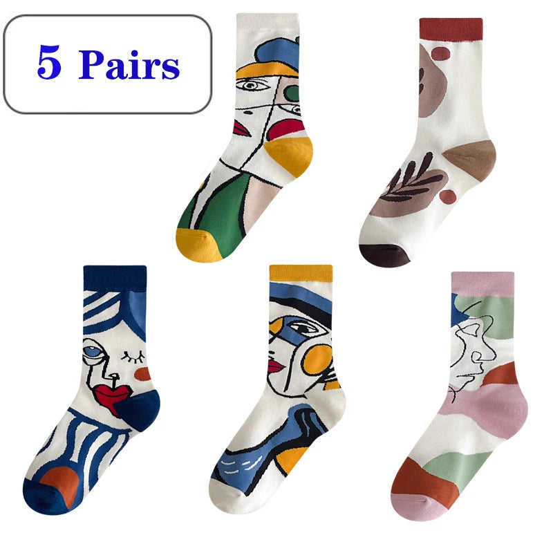 5 Pairs Tide Graffiti Socks Mid Tube Elegant Cartoon | SAMAG