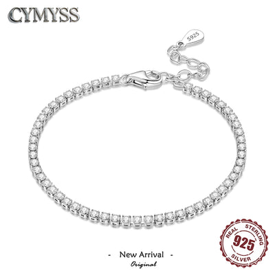 Original 925 Sterling Silver Zirconia Tennis Chain Bracelet for Women Adjustable Gold Color Ideal Birthday Party | SAMAG
