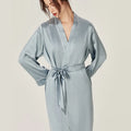 BirdTree, 100%Real Silk Simple Night-robe, Women V Neck Long Sleeve, Elegant Sexy Pajamas Robe, 2024 Summer Autumn New P469123QM