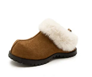 2026 Autumn Winter New Women Round Toe Flannel Closed Toe Slippers Retro Platform Slippers Plush Warm Non Slip Outdoor Slides