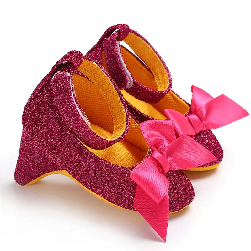 New Infant Newborn Baby Girl High Heels Shoes Princess Bow First Birthday Party Shoes Photo Props Shoes 0-12M