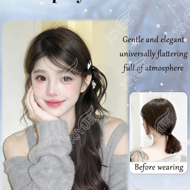 XIYUE Chinese Style Claw Clip Ponytail Braid Wig for Women, Elegant Updo, Natural Synthetic Hair Extension