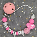 Free Custom Personalized Name Pacifier Clips Handmade Beech Wood Chain Silicone Crown Holder Soother Baby Teething Toy Chew Gift