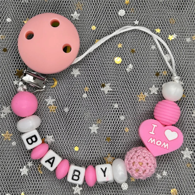 Free Custom Personalized Name Pacifier Clips Handmade Beech Wood Chain Silicone Crown Holder Soother Baby Teething Toy Chew Gift