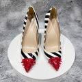 Black and white striped patent leather color blocked rivet pointed thin heel shallow mouth sexy super high heels single shoe