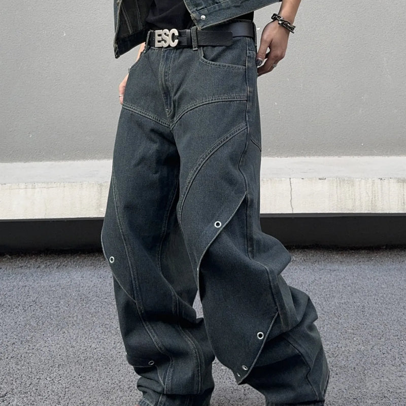 UP.THE Men Dark Raw Denim Baggy Wide Leg Jeans, Y2K | SAMAG