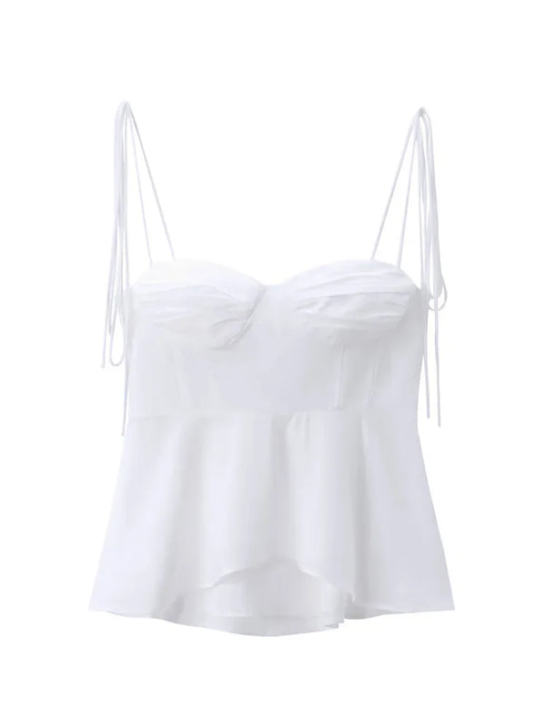 Tossy White Smocked Strappy Camisole Women's Sexy Sleeveless Ruffle Slim Bra Solid Color Streetwear Y2k Women's Tops Camisole