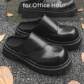 Men's leathers slip on casual shoes summer soft-sole non-slip outdoor walking shoes fashion breathable lightweight semi slippers