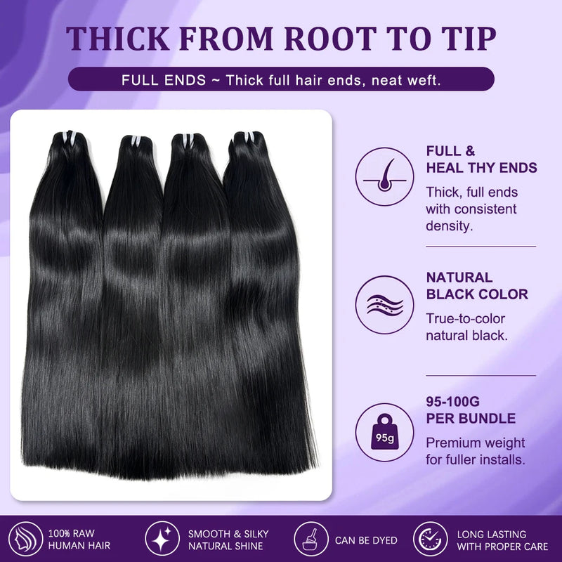26inch 30inch Straight 14A 16A Vietnamese Hair Weft NCST 100% Human Hair Natural Black 3 4pcs Bundle Raw Hair Bundles Remy Thick Hair Extensions
