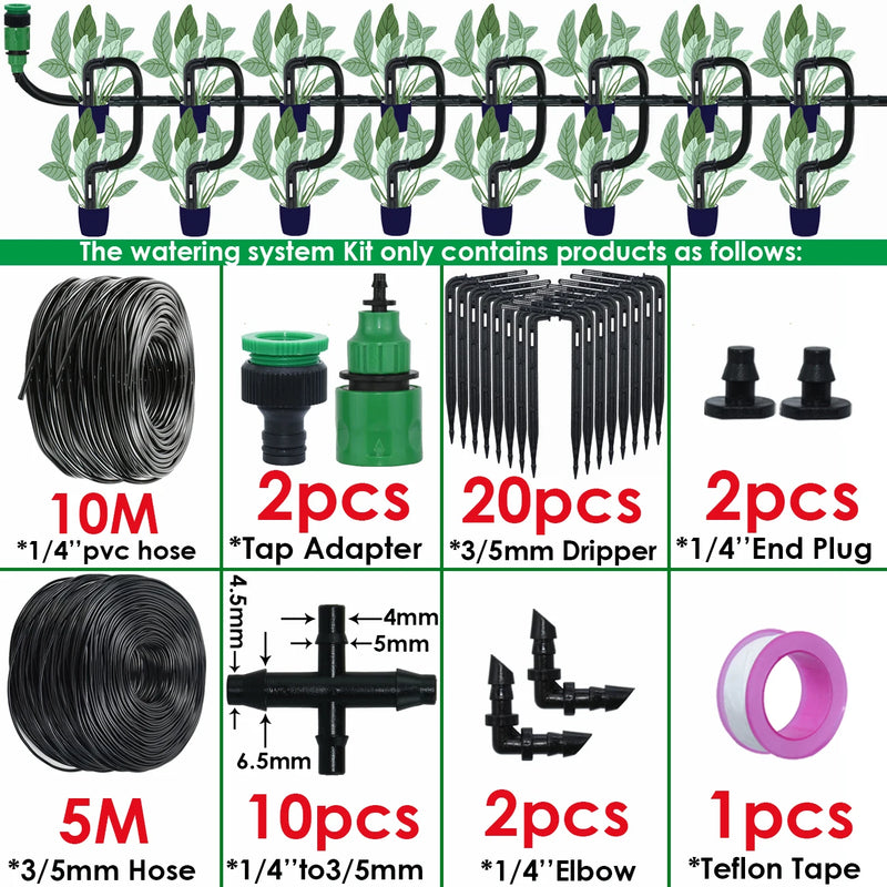 Garden Automatic Watering System Drip Irrigation Kit 4-Way 4/7mm to 3/5mm Hose Dripper for Pot Plant Vegetable Bonsai Greenhouse