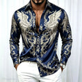Men's Retro Baroque Printed Satin Silk Shirt Long Sleeved | SAMAG