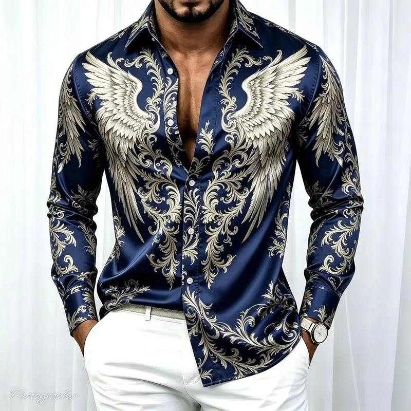 Men's Retro Baroque Printed Satin Silk Shirt Long Sleeved | SAMAG