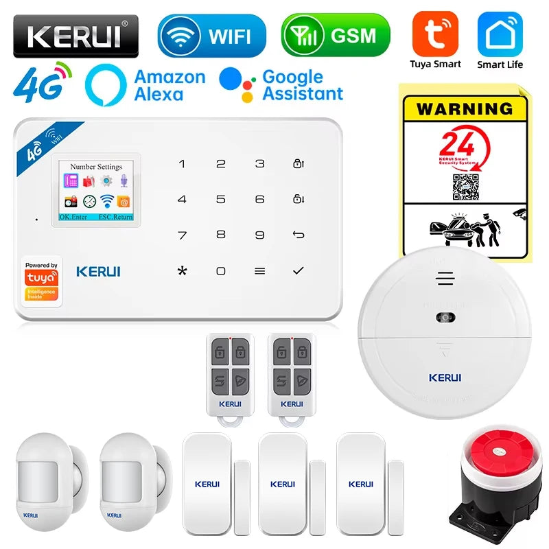 KERUI W184 4G WIFI GSM Alarm Security Alarm System Kit Wireless Home Tuya Smart APP Control Motion Sensor Burglar Support Alexa
