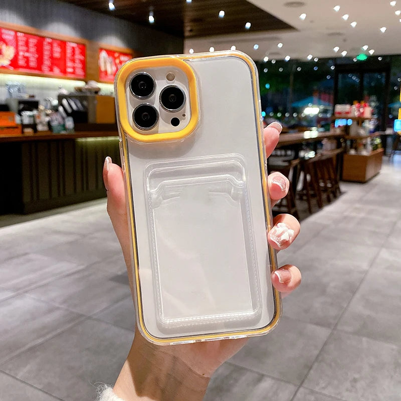 Simple Fashion Card Pocket Bag Colorful Bumper Phone Case For iPhone 16 17 Pro Max 15 14 13 12 11 16 Plus Air Clear Back Cover