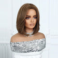 EASIHAIR Short Straight Bob Hair Synthetic Wigs for Women Brown Straight Natural Wigs with Eight Character Bangs Daily Cosplay