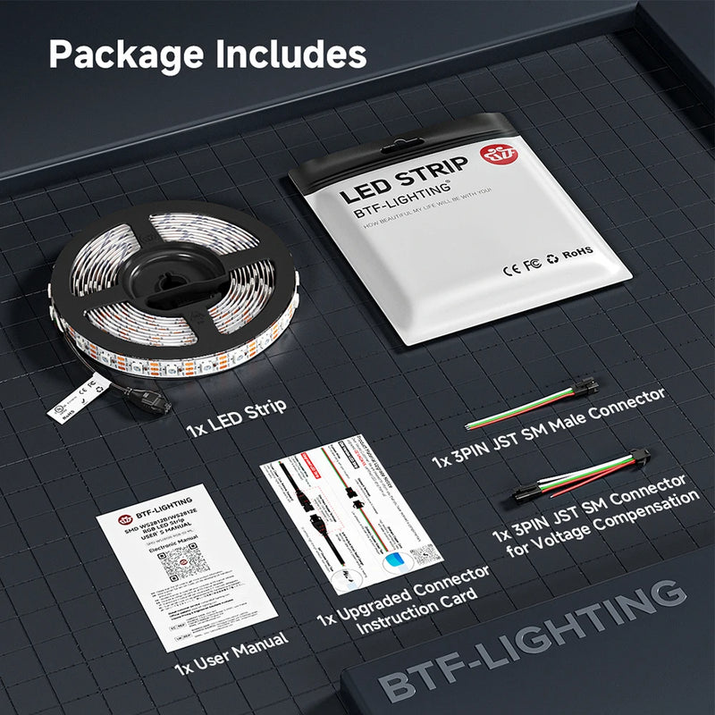 WS2812B RGB IC LED Strip Light 1m 2m 4m 5m Addressable Individually WS2812 30 60 100 144 LEDs Magic Black White PCB DC5V IP30