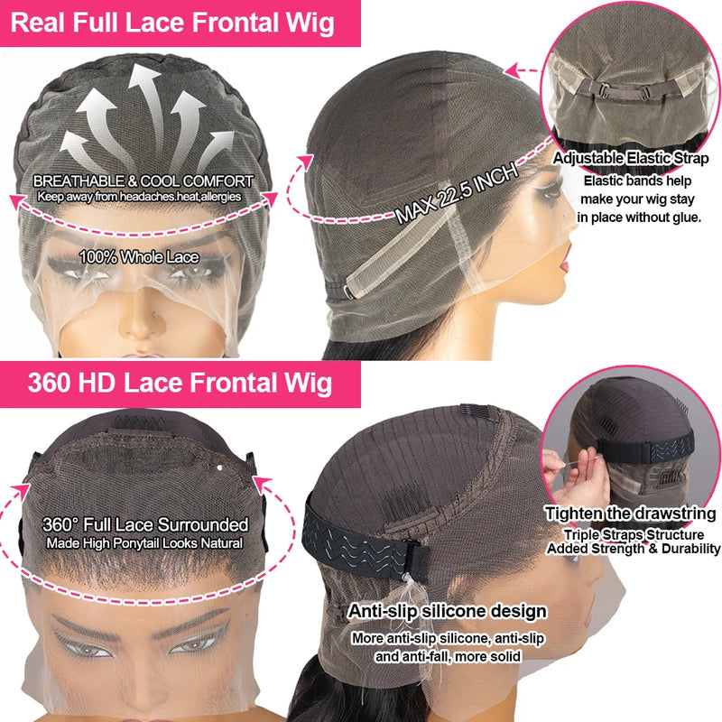 Long Silky Straight Real Full Lace Frontal Wig Human Hair Brazilian Remy Invisible Strap 360 Full Hd Transparent Lace Front Wigs