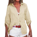 Women's Loose Fit Solid Color Long Sleeve Buttoned Blouse - View 7 | SAMAG