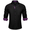 DiBanGu Men Shirt Long Sleeve Black Solid Red Paisley | SAMAG