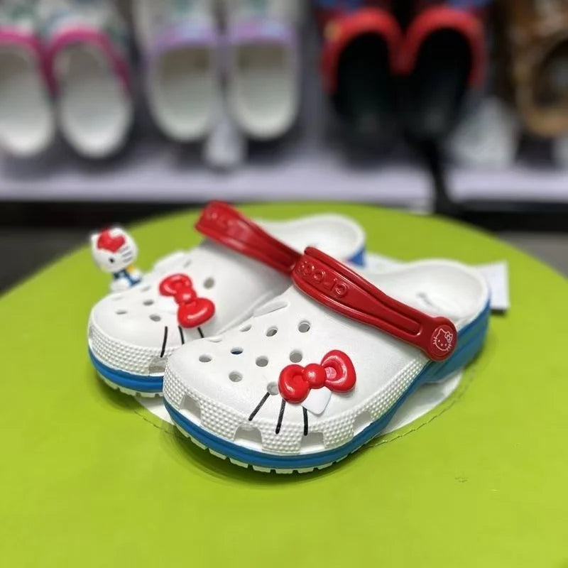 real pictures 2026 summer new Sanrio hello kitty caroon cute lovely red bow good quality women girls white beach heel sandals