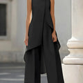 Sleeveless High Neck Jumpsuit With Asymmetric Draped Overlay Wide Leg Culottes Elegant Formal Evening Wear For Women