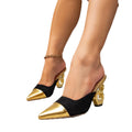 shoes gold high heels color matching women's shoes special-shaped heel fashion pointed back hollow high heels simple sandals
