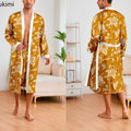 Men's Ice Silk Sleepwear Two-piece Set Kimono Bathrobe Gown Long Robe Pajamas Set Print Tiger Loose Casual Homewear Lounge Wear