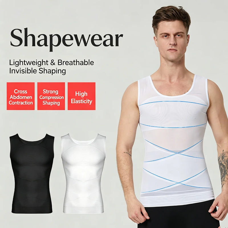 Men Compression Shirts for Men Shapewear Chest Abdomen Control Body Shaper Slimming Undershirt Workout Vest Tank Top