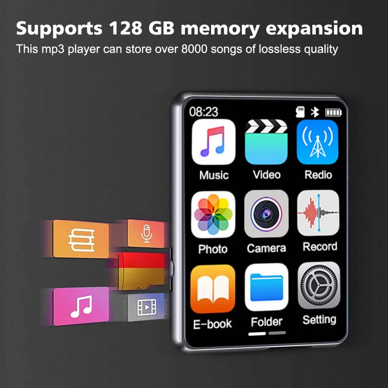 128GB MP3 Player Bluetooth 5.4 Hi-Fi Music Player Built-in Speaker 2.4 Inch Touch Screen Walkman Video FM Radio Recorder Camera