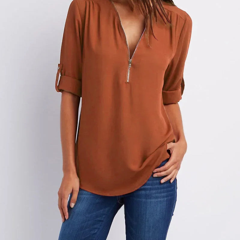 Women Cool Loose Shirt Deep V Neck Chiffon Fashion Blouse - View 13 | SAMAG