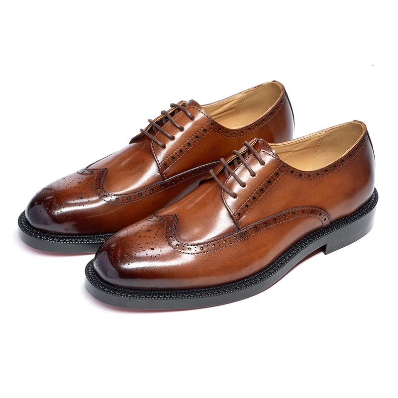Handcrafted Mens Oxford Shoes Genuine Calfskin Leather Brogue Dress Shoes Classic Business Formal Shoes Man