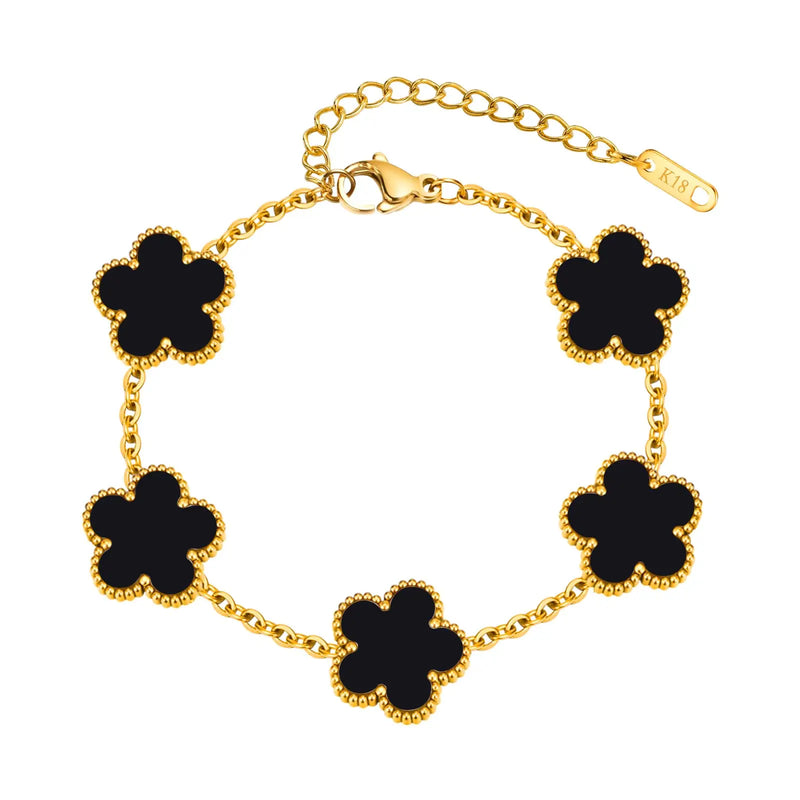 18K Gold Plated Floral Bracelets, Stainless Steel Charm Bracelet Non-Tarnish, Adjustable Lucky Chain Set Trendy Gift