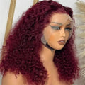 Short Bob Cut Red Burgundy 99J Color Kinky Curly 13X4X1 HD Full Lace Frontal Wigs Prepluck With Baby Hair Free Gift Bleach Knots