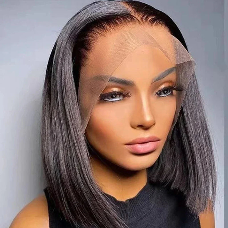Burgundy Bob Wig 4C Hair Human Hair 13x5x1 Front Lace Straight Bob Wigs 99J Red Short Bob Wig Middle Part 100% Human Hair Wig